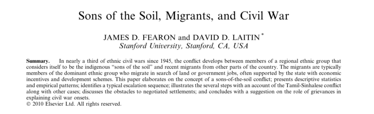 Sons of the Soil, Migrants, and Civil War,